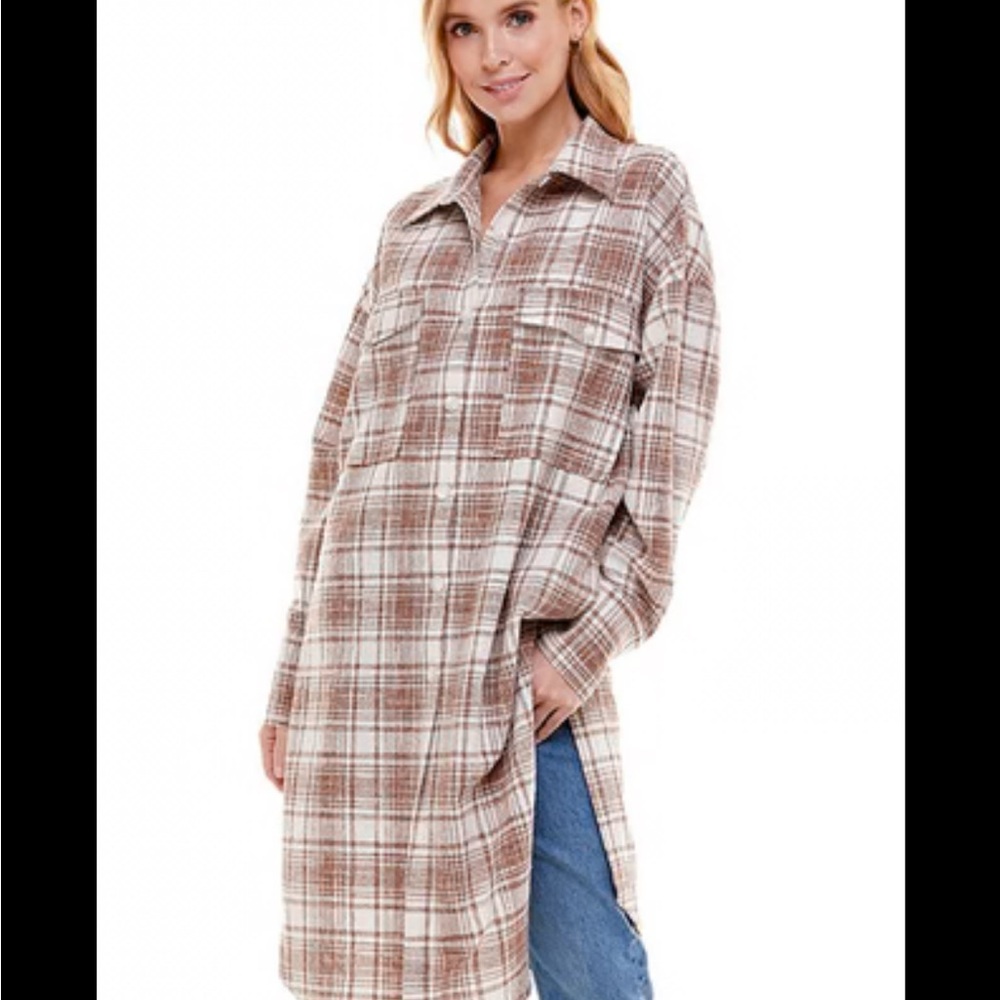Vici Brown Plaid Long Shirt Dress